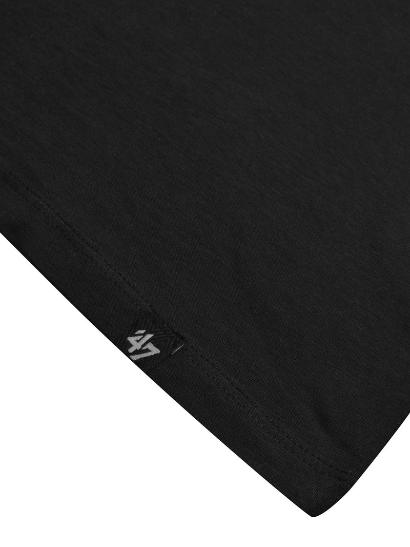 47 V Neck Half Sleeve Tee Shirt For Men-Black with Print-LOC026