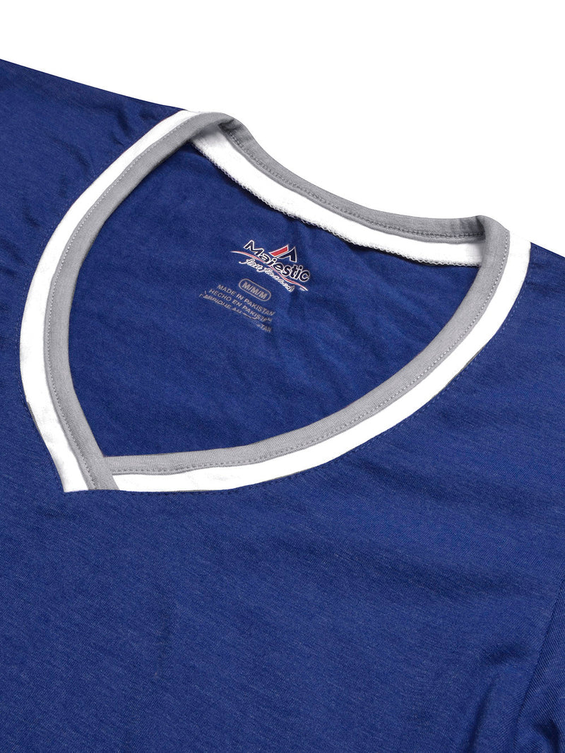 Magestic V Neck Half Sleeve Tee Shirt For Men-Blue Melange-LOC013