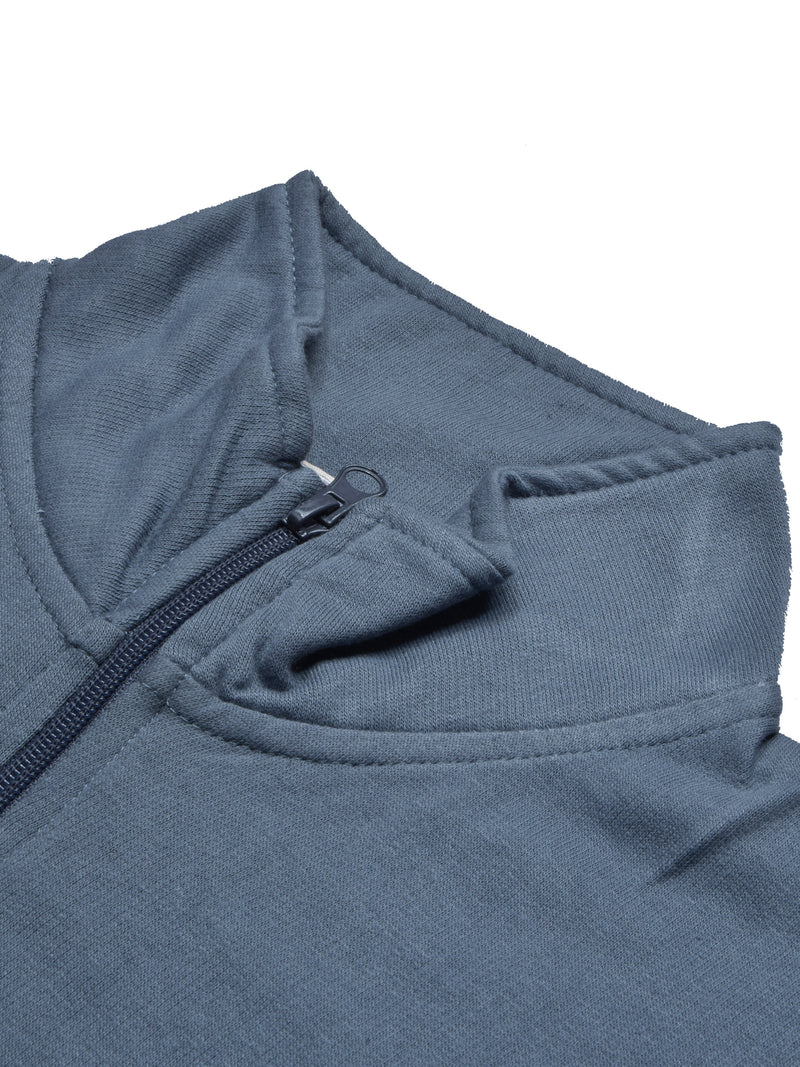 16Sixty Fleece Zipper Tracksuit For Ladies-Slate Blue with White Panels-BR876