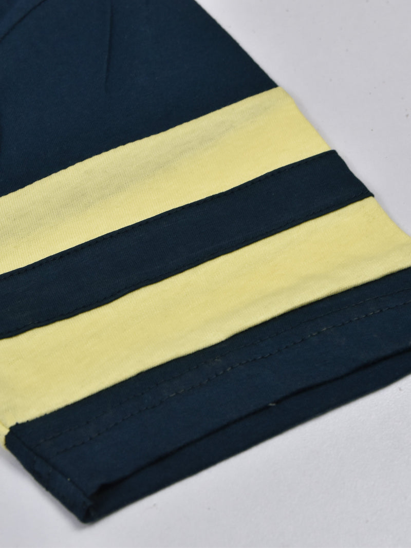 Summer Polo Shirt For Men-Dark Navy With Light Yellow Strip-LOC0055