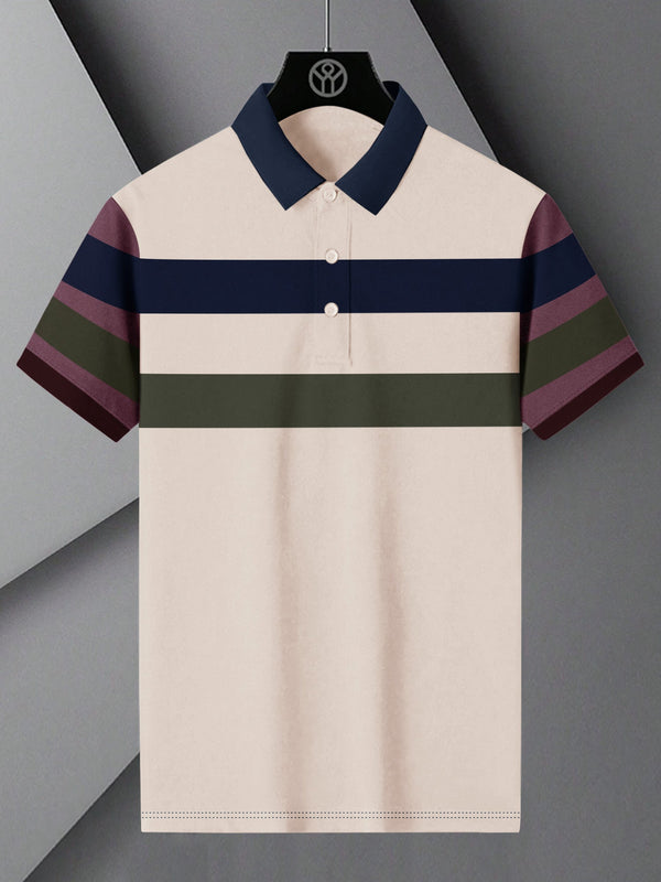 NXT Summer Polo Shirt For Men-Skin with Navy & Olive Stripe-LOC0024