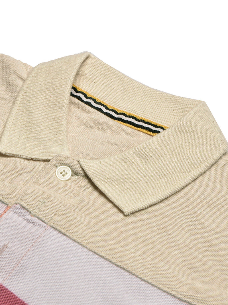 NXT Summer Polo Shirt For Men-Wheat Melange with White & Pink Panel-LOC0028
