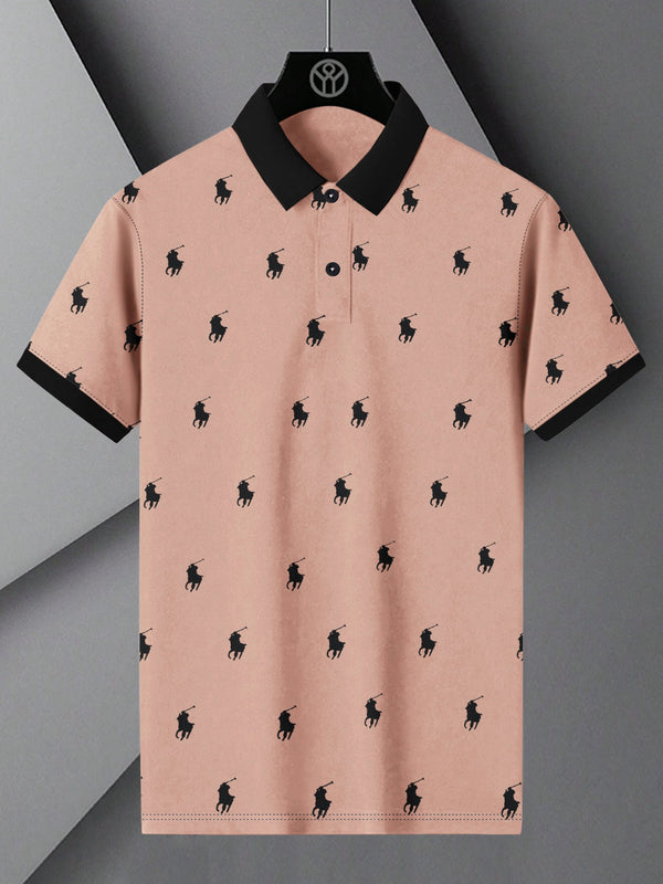 PRL Summer Polo Shirt For Men-Peach with Allover Print-LOC008