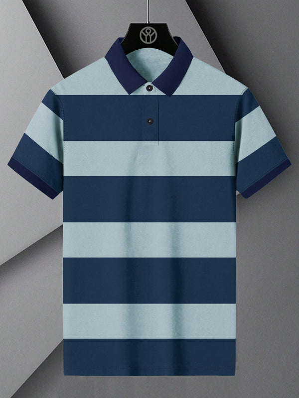 Summer Polo Shirt For Men-Navy & Sky Stripe-LOC0043