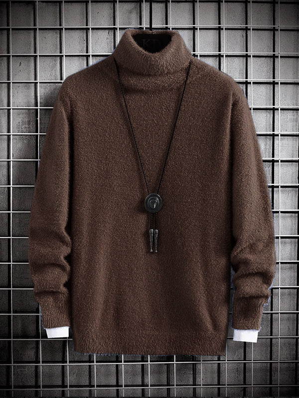 Louis Vicaci High Neck Rabbit Wool Sweatshirt-Brown-LOC