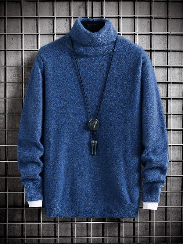 Louis Vicaci High Neck Rabbit Wool Sweatshirt-Blue-LOC