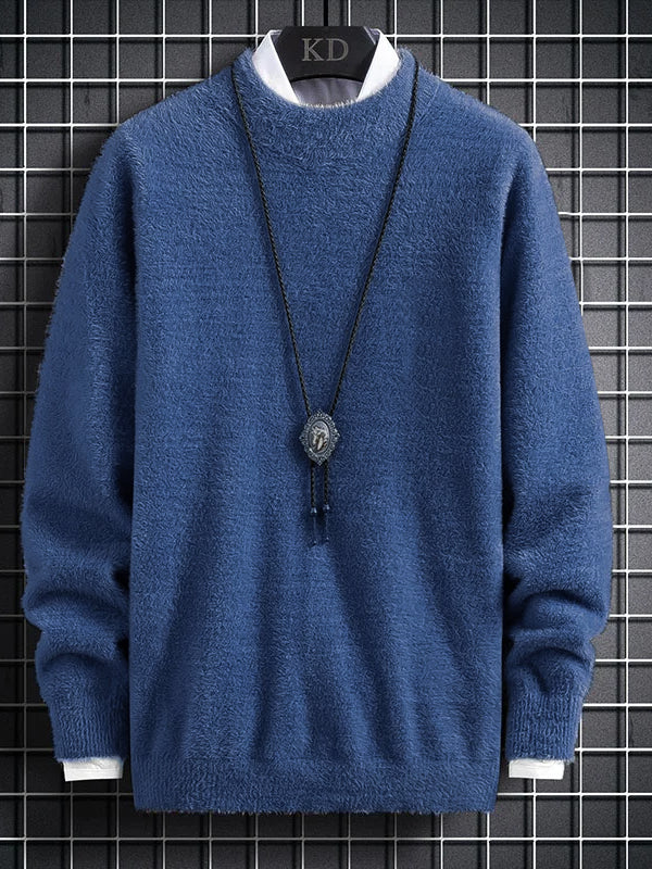 Louis Vicaci Turtle Neck Rabbit Wool Sweatshirt-Blue-LOC#0S026