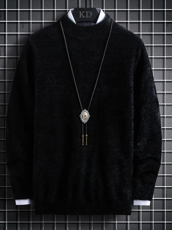 Louis Vicaci Turtle Neck Rabbit Wool Sweatshirt-Black-LOC#0S022