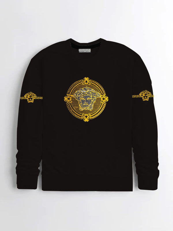 VERSAC Crew Neck Fleece Sweatshirt For Men-Black-LOC#0S01