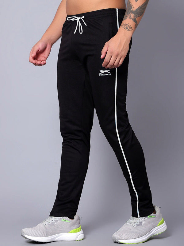 Slazenger Slim Fit Lycra Trouser For Men-Black with White Piping-LOC06