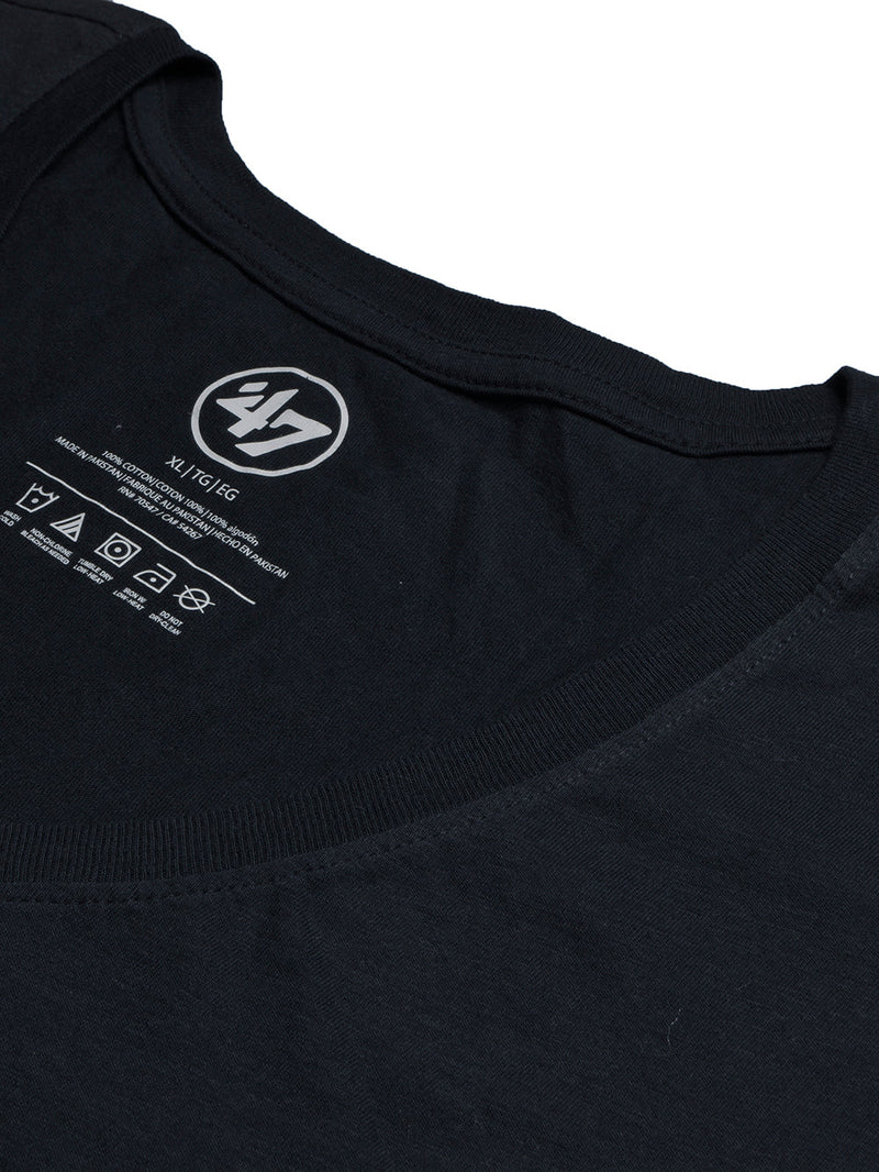47 V Neck Half Sleeve Tee Shirt For Men-Navy with Print-LOC017