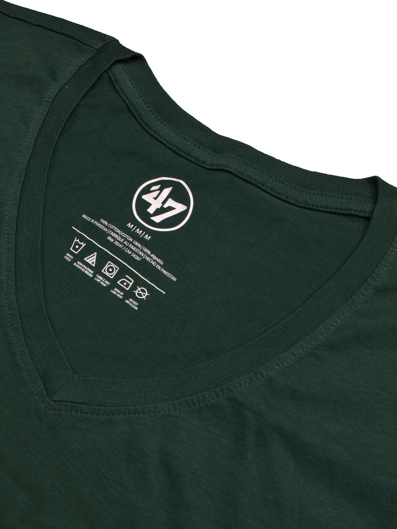 47 V Neck Tee Shirt For Men-Dark Green With Print-LOC024