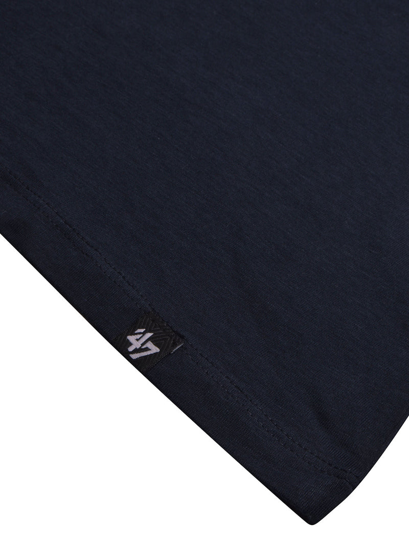 47 V Neck Tee Shirt For Men-Dark Navy with Print-LOC018