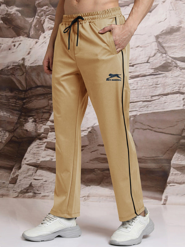 Slazenger Slim Fit Lycra Trouser For Men-Golden with Black Piping-LOCT01