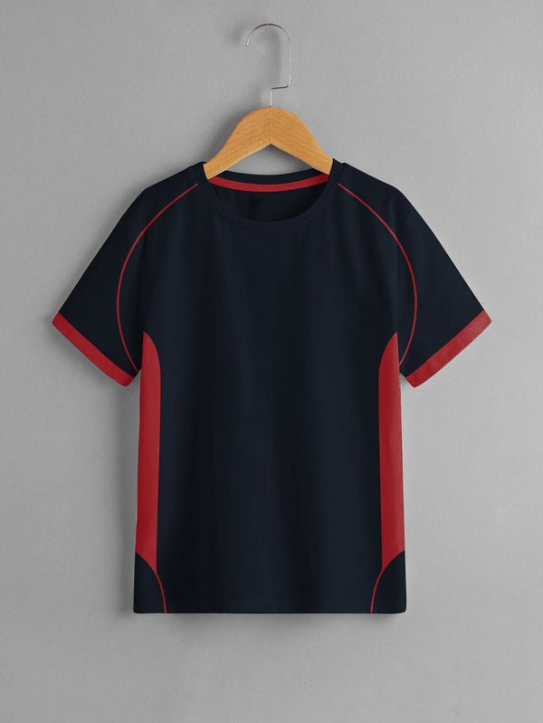 Cloke Active Wear Crew Neck T-Shirt For Kids-Navy & Red-LOC#0K61