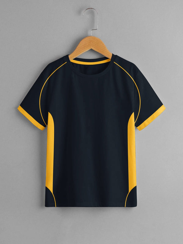 Cloke Active Wear Crew Neck T-Shirt For Kids-Navy & Yellow-LOC#0K60