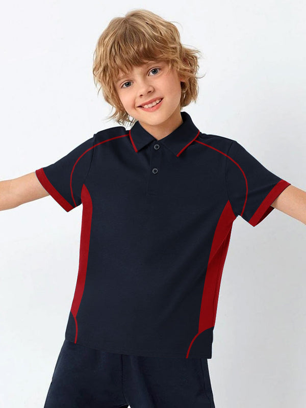 Cloke Active Wear Polo Shirt For Kids-Navy & Red-LOC#0K59