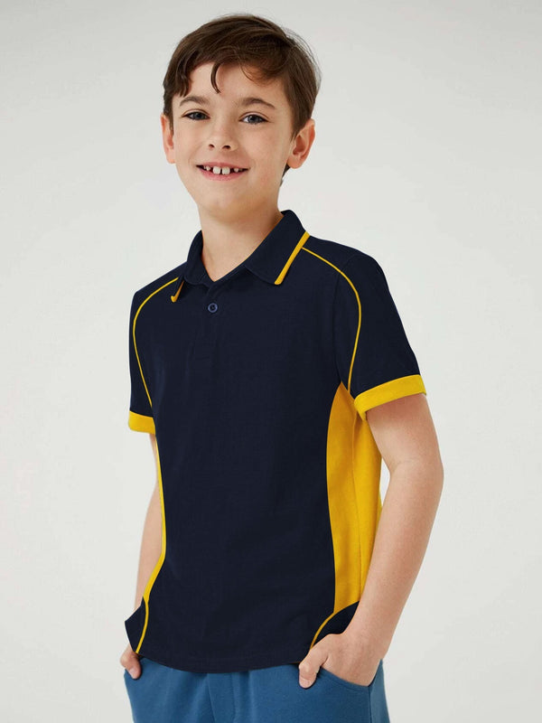 Cloke Active Wear Polo Shirt For Kids-Navy & Yellow-LOC#0K58