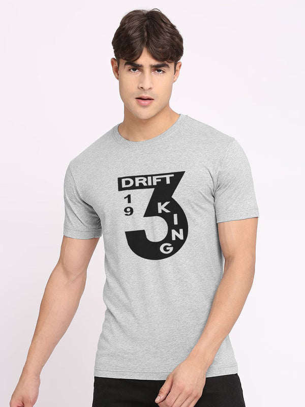 Drift King Crew Neck Tee Shirt For Men-Grey Melange-LOC01