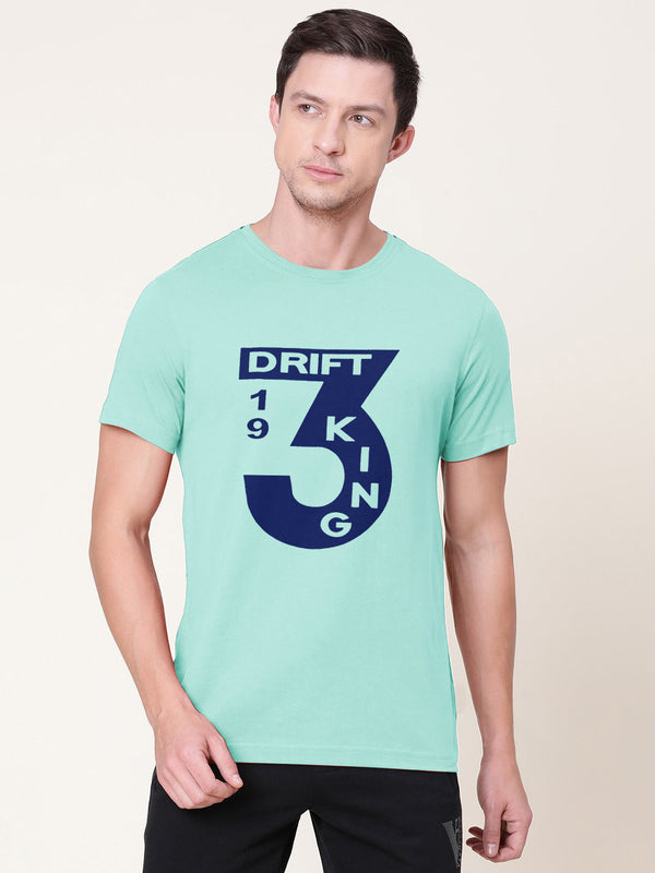 Drift King Crew Neck Tee Shirt For Men-Mint Green-LOC04
