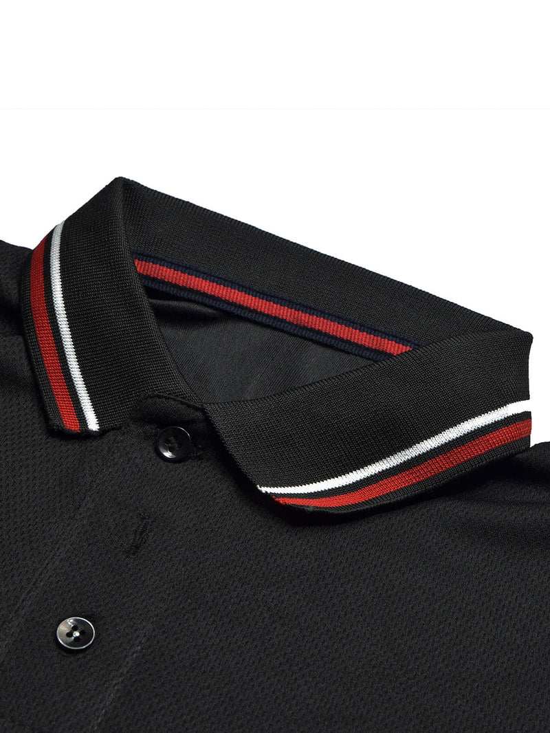 LV Summer Active Wear Polo Shirt For Men-Black with Grey & Red Panels-LOC