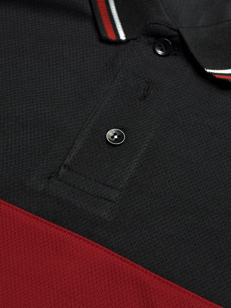 LV Summer Active Wear Polo Shirt For Men-Black with Grey & Red Panels-LOC