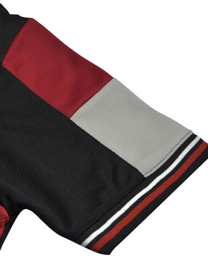 LV Summer Active Wear Polo Shirt For Men-Black with Grey & Red Panels-LOC