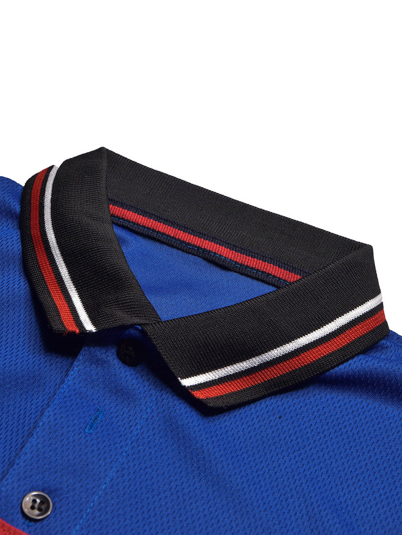 LV Summer Active Wear Polo Shirt For Men-Black with Red & Blue Panels-LOC