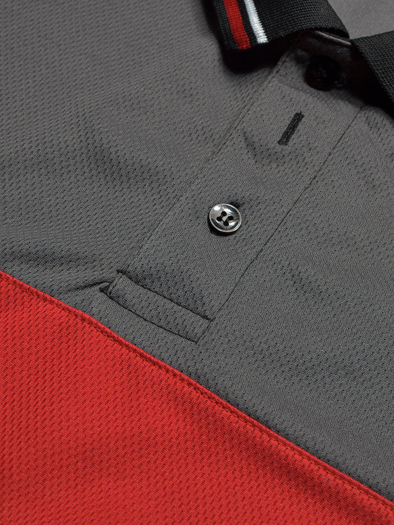 LV Summer Active Wear Polo Shirt For Men-Black with Red & Grey Panels-LOC