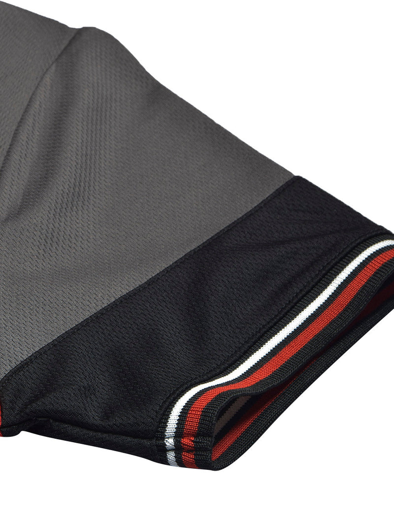 LV Summer Active Wear Polo Shirt For Men-Black with Red & Grey Panels-LOC