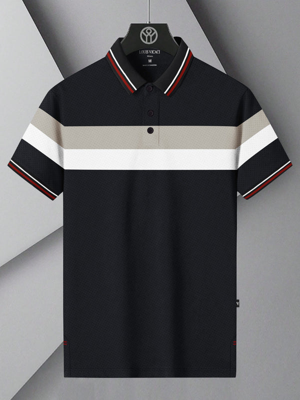 LV Summer Active Wear Polo Shirt For Men-Black with Grey & White Panels-LOC#0P021