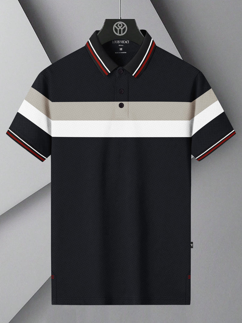 LV Summer Active Wear Polo Shirt For Men-Black with Grey & White Panels-LOC