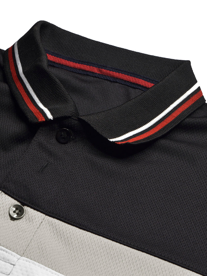 LV Summer Active Wear Polo Shirt For Men-Black with Grey & White Panels-LOC