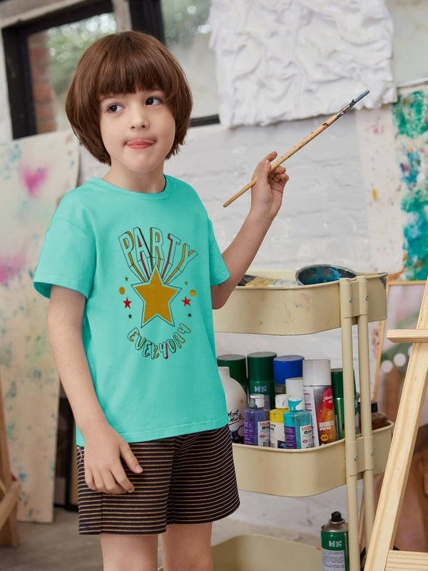 Louis Vicaci Single Jersey Tee Shirt For Kids-Cyan-LOC#0K46