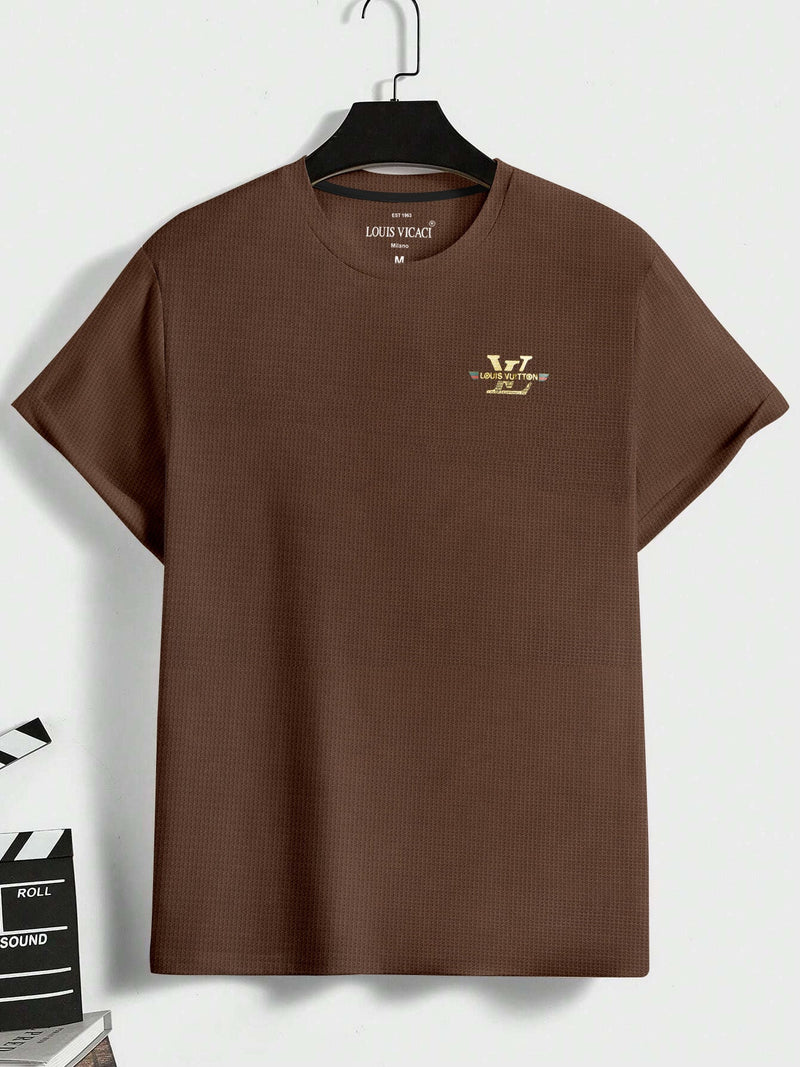 Louis Vicaci Summer Lycra T Shirt For Men-Brown-LOC