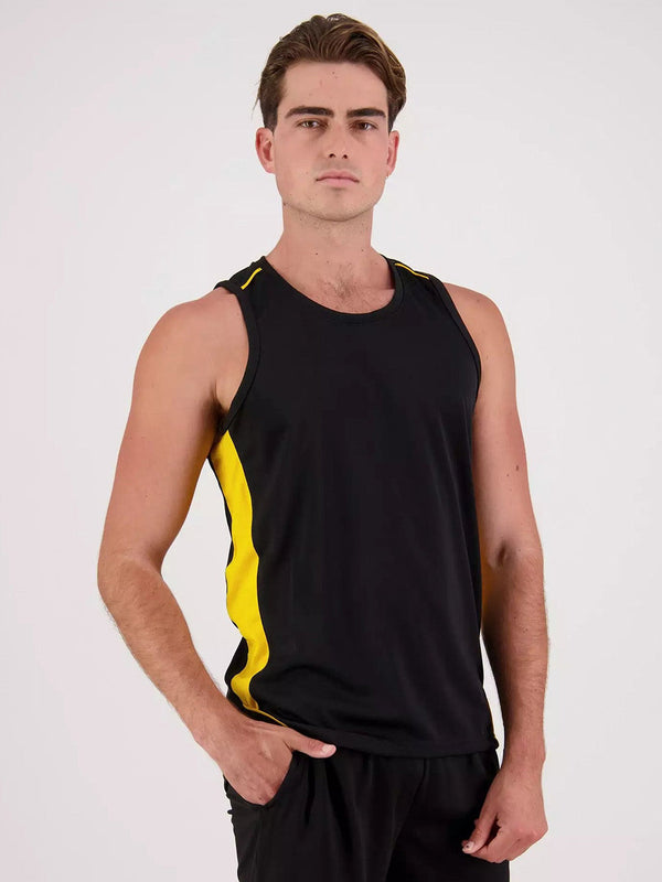 MPS Cloke Sleeveless Active Wear T Shirt For Men-Black & Yellow-LOC#0T002
