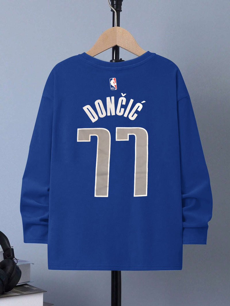 NBA Crew Neck Single Jersey Tee Shirt For Kids-Blue-LOC