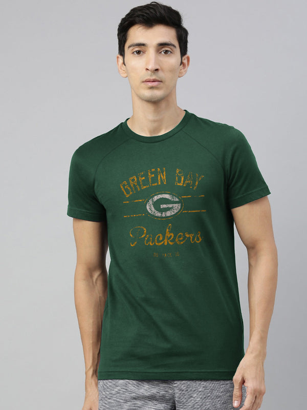 NFL Crew Neck Half Sleeve Tee Shirt For Men-Green with Print-LOC025