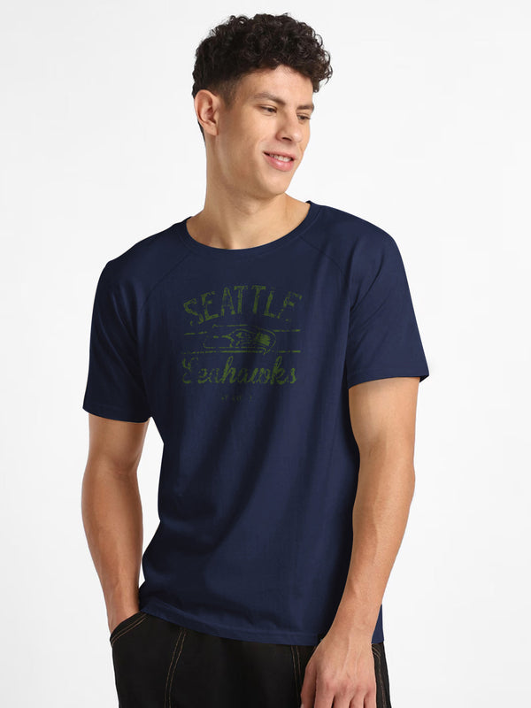 NFL Crew Neck Half Sleeve Tee Shirt For Men-Navy with Print-LOC023