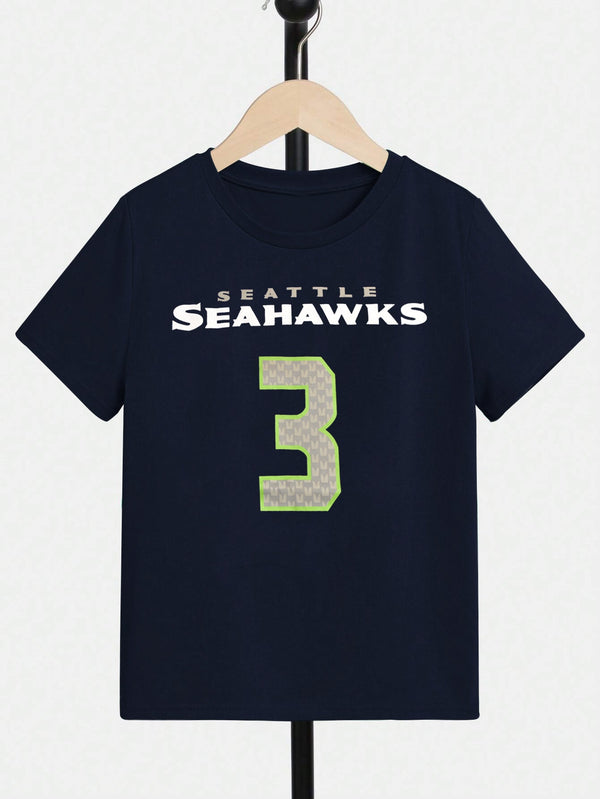 NFL Crew Neck Single Jersey Tee Shirt For Kids-Navy-LOC#0K29