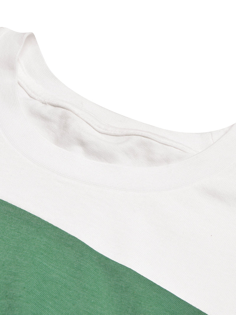 NK Crew Neck Long Sleeve T Shirt For Men-White with Green Melange-LOC