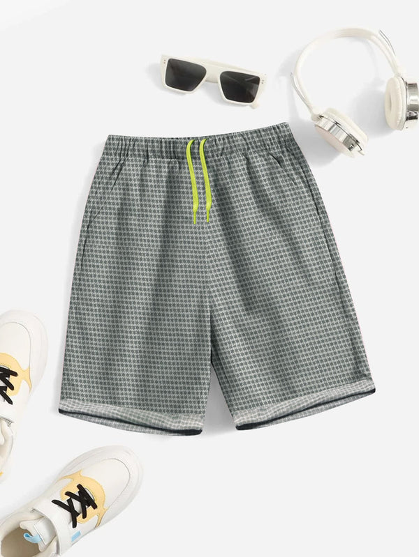 Next Single Jersey Short For Kids-Green Check-LOC#K53