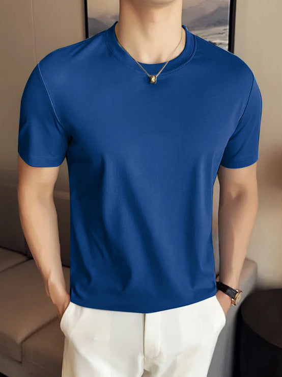 North Peak Crew Neck T Shirt For Men-Dark Blue-LOC#0TB03