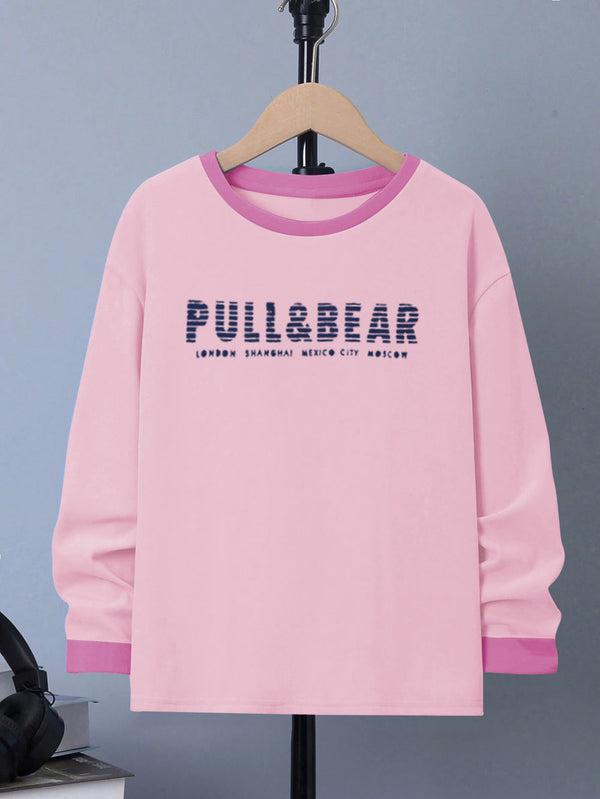 P&B Crew Neck Single Jersey Tee Shirt For Kids-Light Pink-LOC#0K38