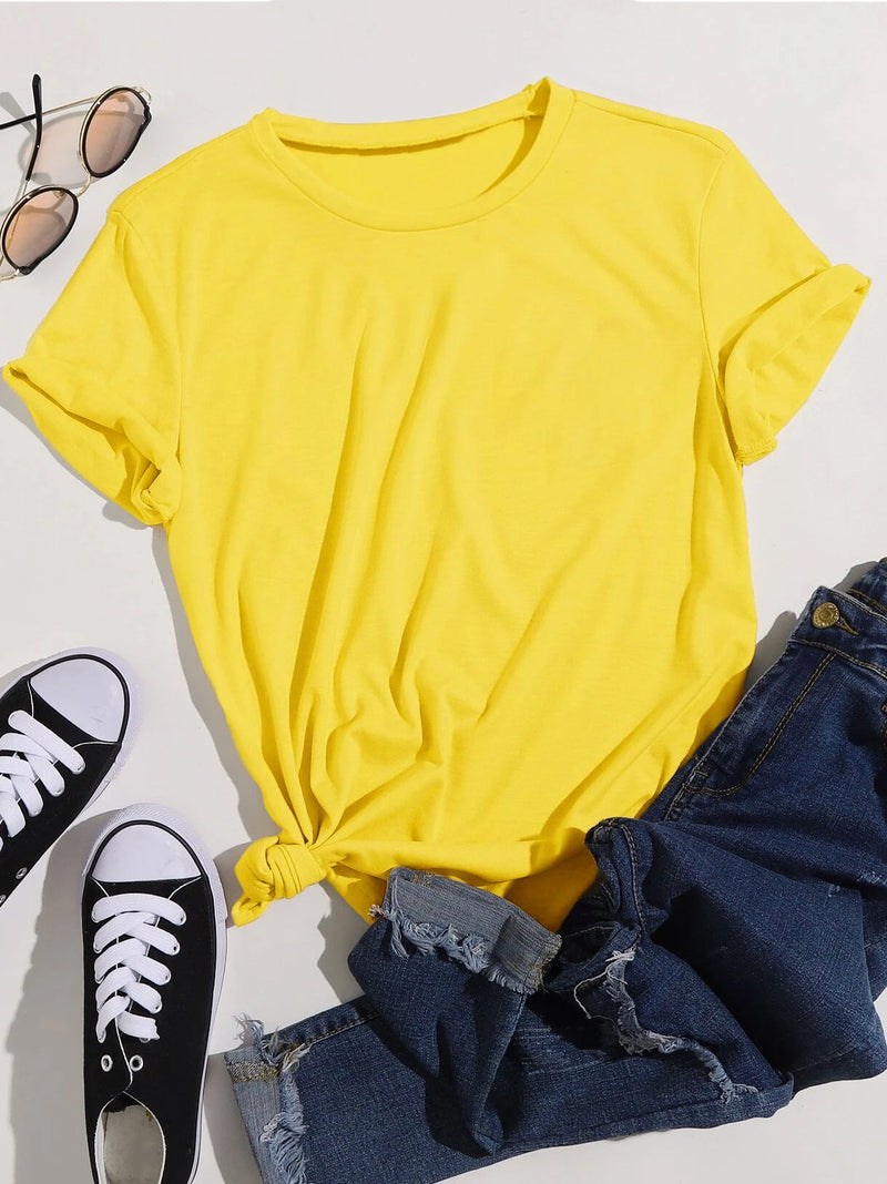 Popular Sport Half Sleeve Crew Neck Tee Shirt For Women-Yellow-LOC