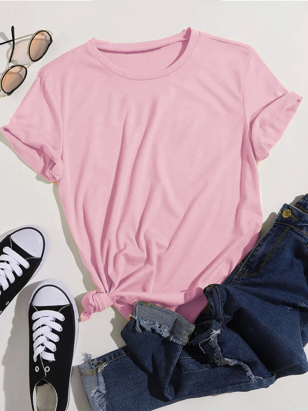 Popular Sport Single Jersey Crew Neck Tee Shirt For Women-Pink-LOC#0W001