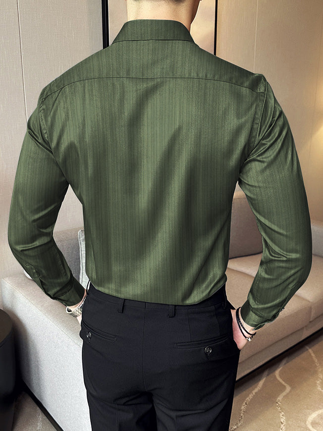 Louis Vicaci Super Stretchy Slim Fit Long Sleeve Summer Formal Casual Shirt For Men-Green Wrinkle-LOC