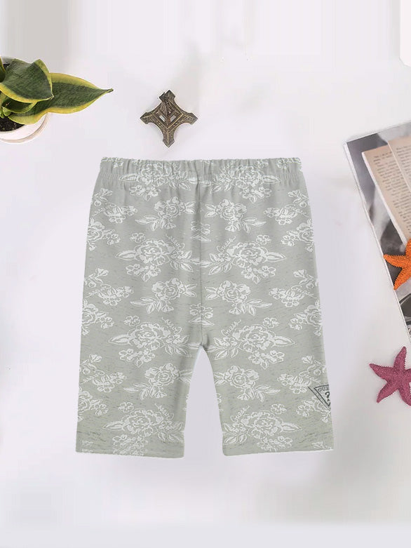 Next Summer Single Jersey Baby Girl Short For Kids-Grey Melange with All Over Print-LOC#0K46