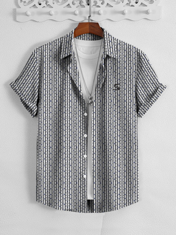 Sea Stone Premium Casual Shirt For Men-White & Grey Allover Lining-LOC#C005