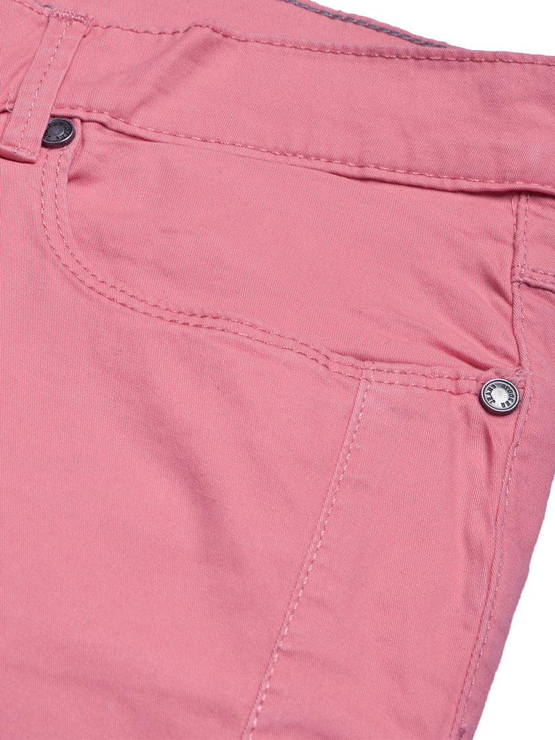 Stooker Cotton Denim Capri For Women-Pink-LOC